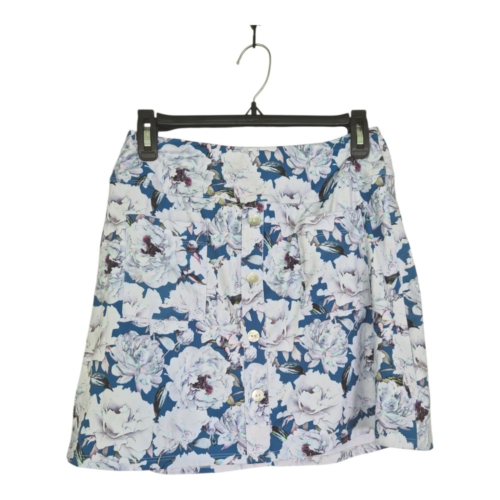 Foray Golf Floral Skort Size M Blue White Button Front Golf Tennis Pickleball